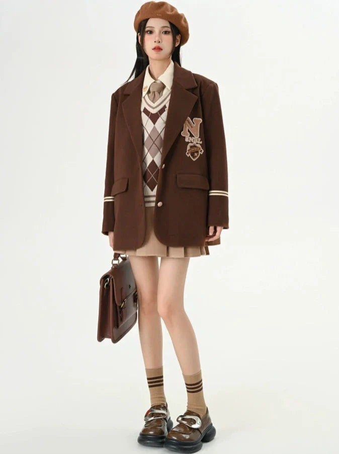 Veste Maillard en laine style American College marron