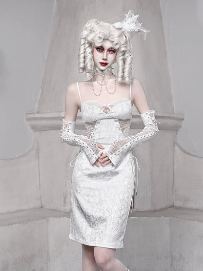 White Strap Sleeping Slim Jacquard Dark Alice Gothic Dress Suspender