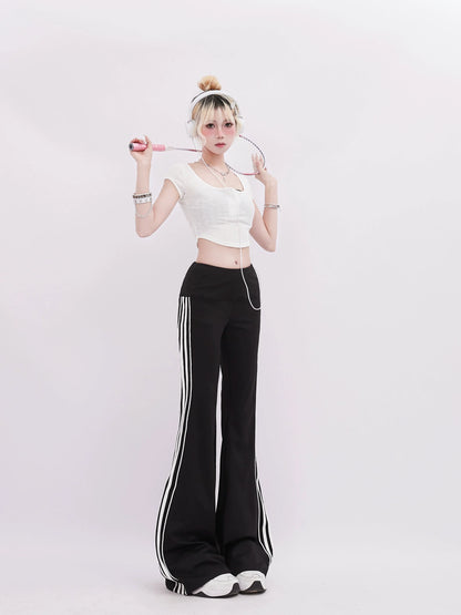 Side Slim Stripe Flared Pants Mode