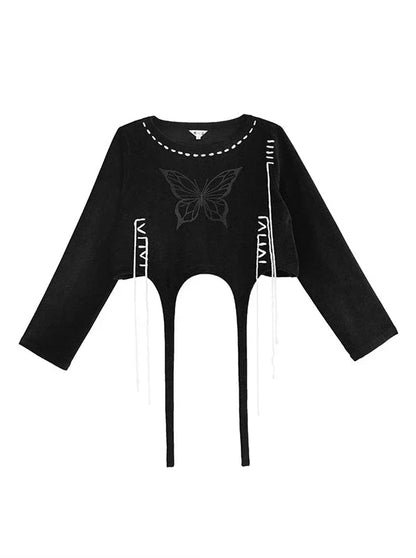 Sweatshirt Design Short Butterfly Strappy Black