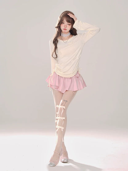 Sweet Long Ribbon Drawstring T