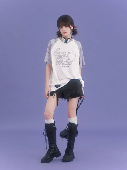 Printed Girl Sleeve Top Run Fighting Spirited