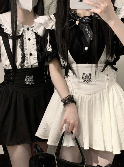 Ruffled Shoulder Sweet Bow Strap Skirt