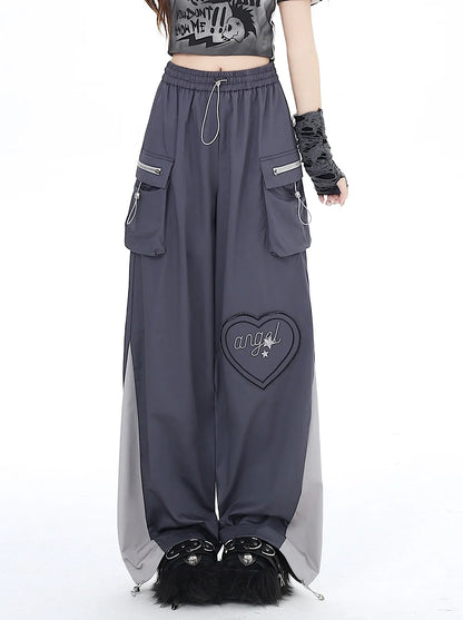 Pantalon cargo couleur contrastée avec cordon de serrage