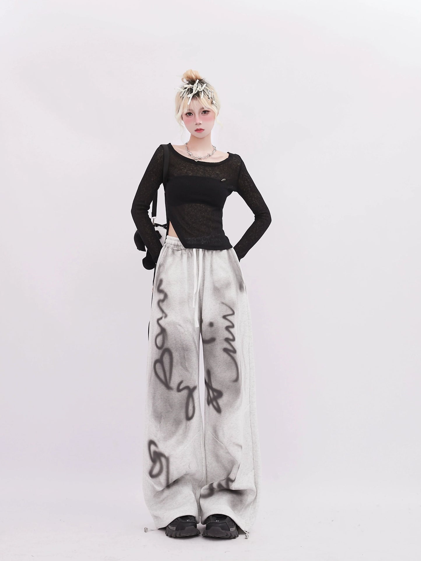 Illustration Wide Sweat Sheer Pants