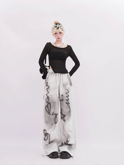 Illustration Wide Sweat Sheer Pants