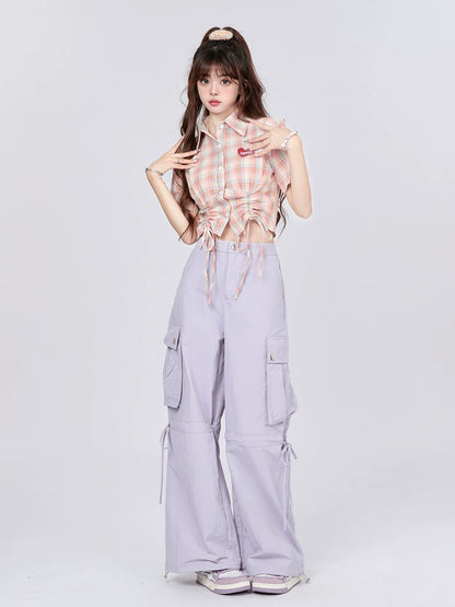 Drawstring Pants Strap Loose Cargo
