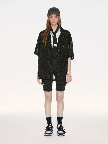 シャツ レース ブラック ロング デザイン 夏