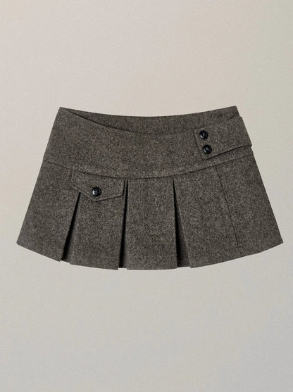 Button with Wool Pleated Skirt