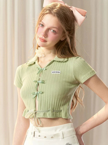 Hot Girl Satin Bow Sweet Short Top