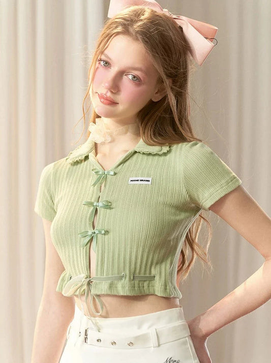 Hot Girl Satin Bow Sweet Short Top