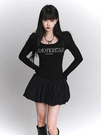 Letter Girl Dress Little Ghost Black