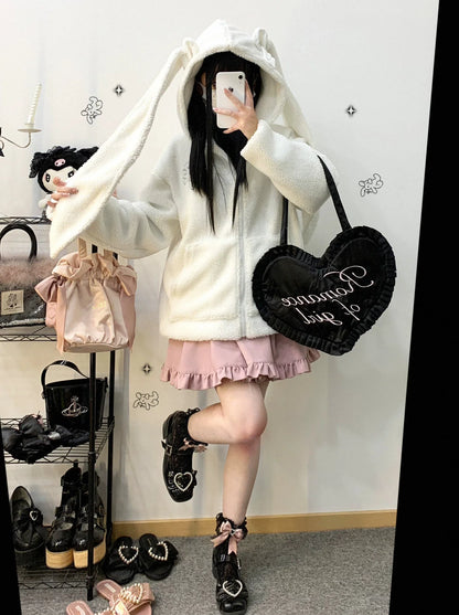Veste zippée en peluche à oreilles de lapin gourmandes courtes/longues