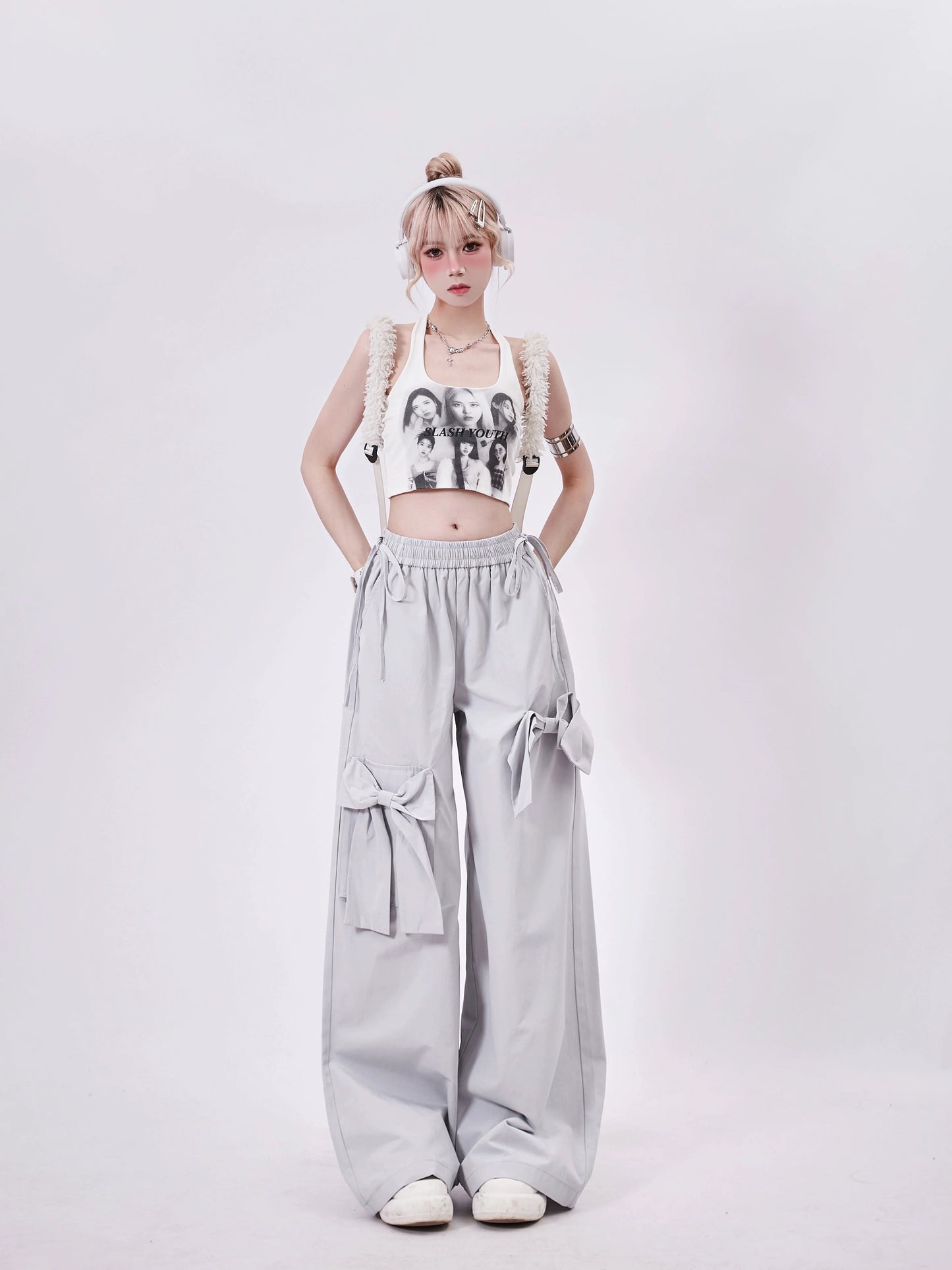 Double Silver Ribbon Wide Pants