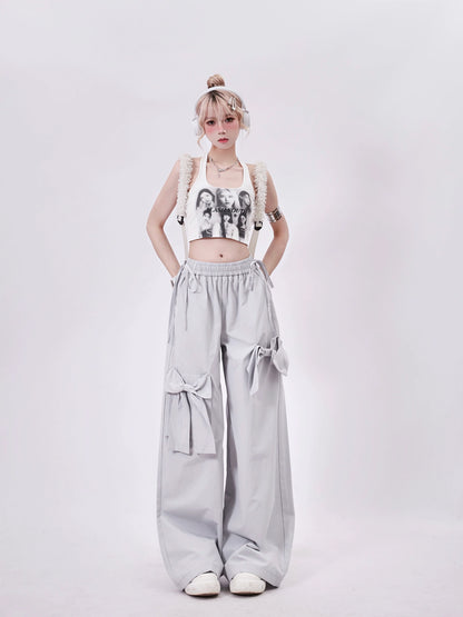 Double Silver Ribbon Wide Pants