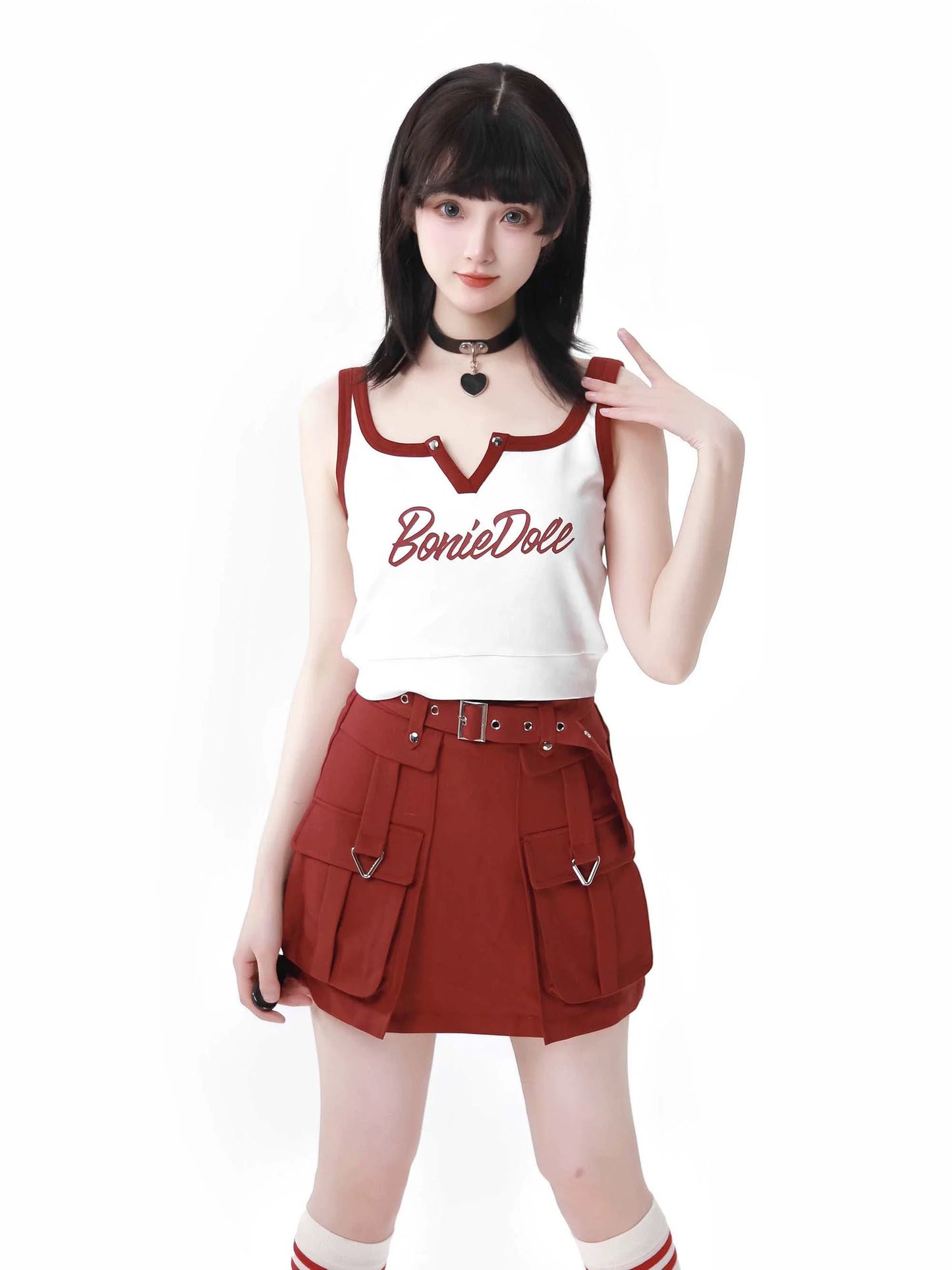 キャミソール＋キーネックスカート カラーアメリカンガールカーゴスリー