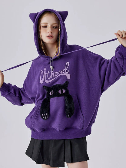 Dunkler Katzen-Hoodie mit Kapuze