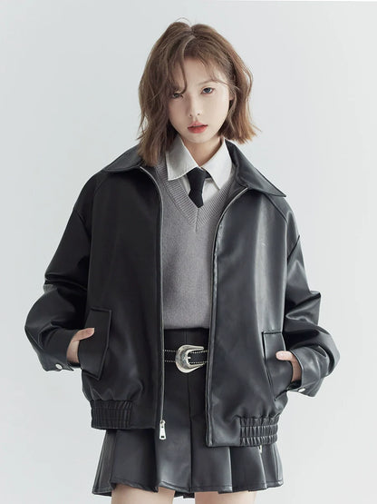 Veste courte rétro en cuir