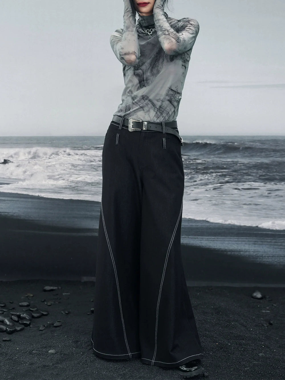 Waist Low Mode Pants Dark Retro