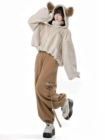 Hoody Fake Far Court + Velvet Casual Pants