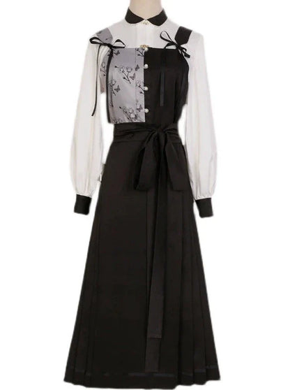 Hosenträger Weste China + Bluse Blume Bi-color Asymmetrisch Dunkel