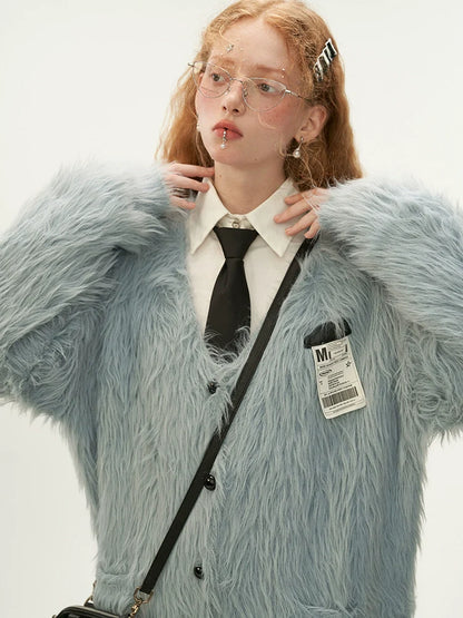 Blue Shaggy Gray Cardigan