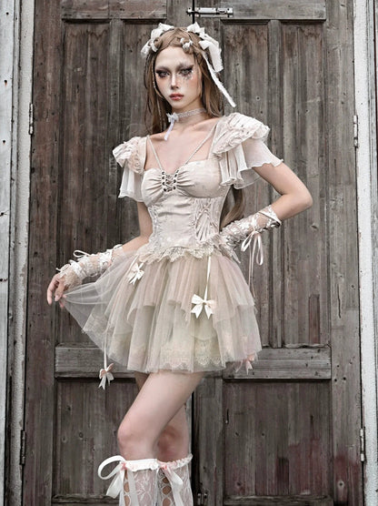 Flying Jacquard Broken Sleeve Ballet Slim Top Strap