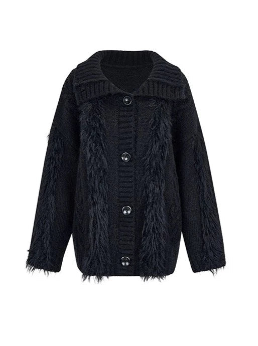 One-shoulder Knit Cable + Cable Cardigan
