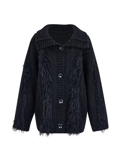 One-shoulder Knit Cable + Cable Cardigan