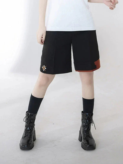 Shorts T-Shirt Weiß Stickerei Sommer V-Ausschnitt