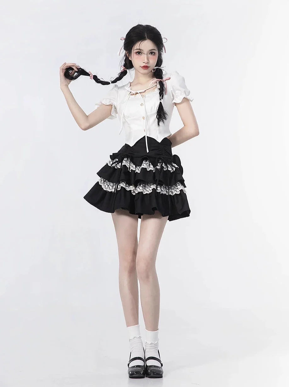 Cake Blouse Top + Sleeve Skirt Puff Ruffle