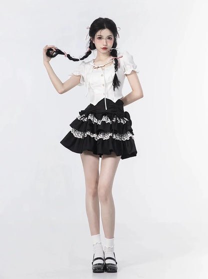 Cake Blouse Top + Sleeve Skirt Puff Ruffle