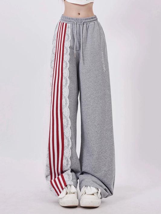 Stripe Asime Sweatpants Casual Lace