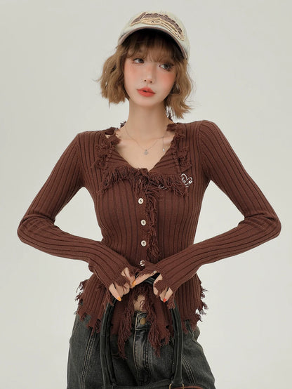 Slim American Tassel Retro Cardigan Breasted Single