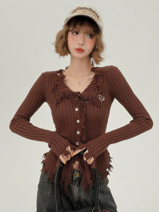 Slim American Tassel Retro Cardigan Breasted Single