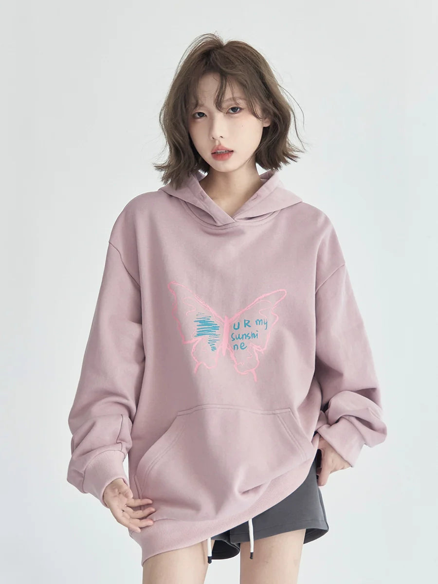Sweat à capuche ample à motif papillon graphique