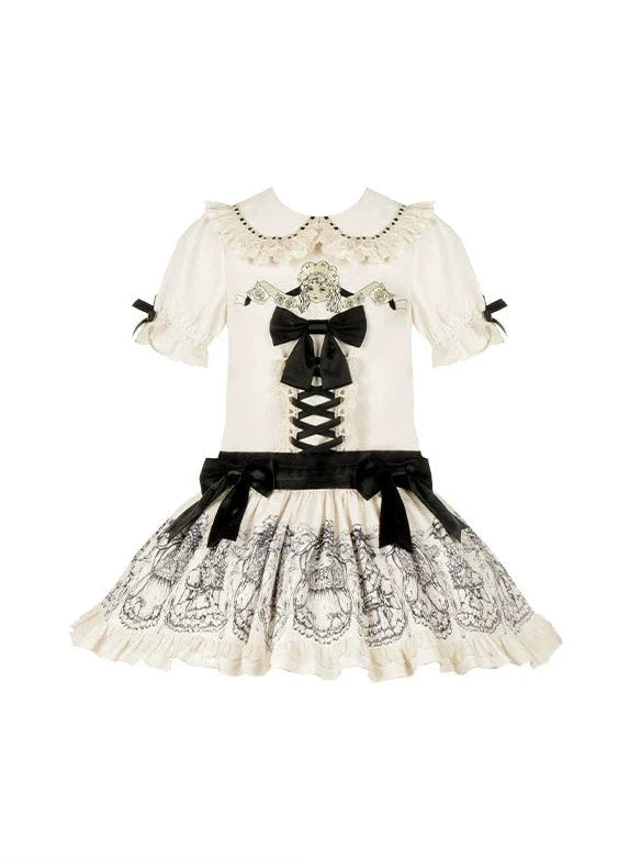 Ensemble de robe de nuit brodé de poupées imprimées