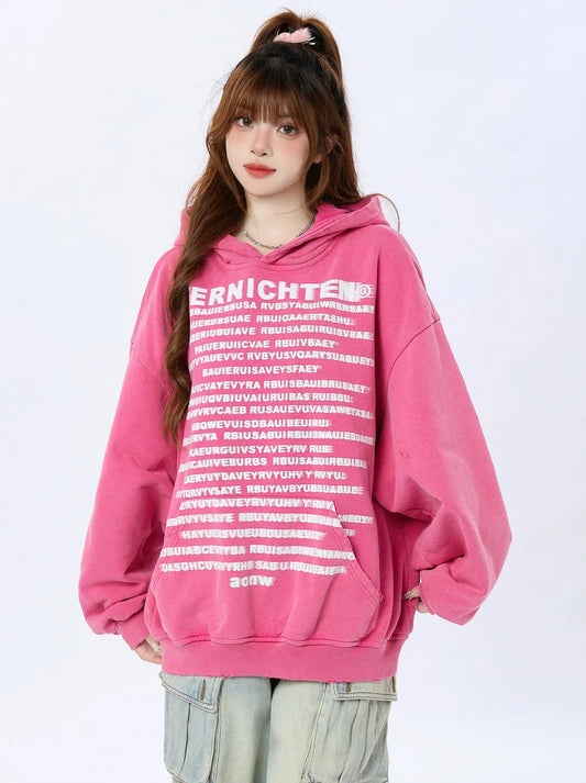 Sweat à capuche imprimé lettre rétro américain