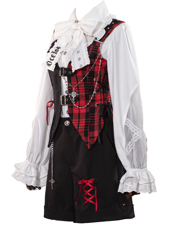 Suit Set Complete Check Vest Pants Skirt Shirt Prince