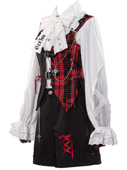 Suit Set Complete Check Vest Pants Skirt Shirt Prince