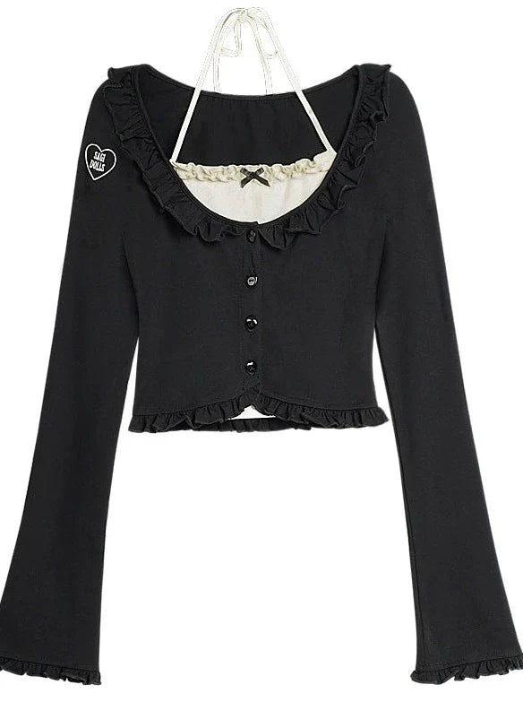 Halter Neck Cardigan Piece Faux Ruffle Two