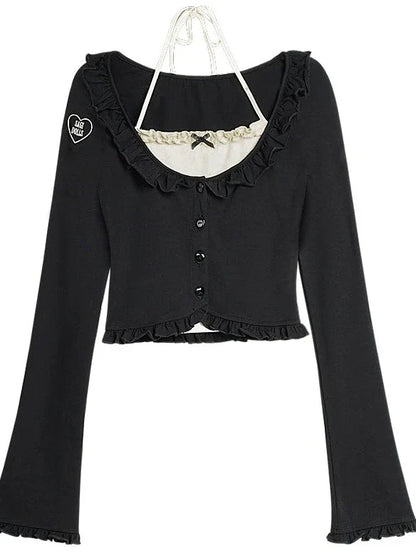 Halter Neck Cardigan Piece Faux Ruffle Two