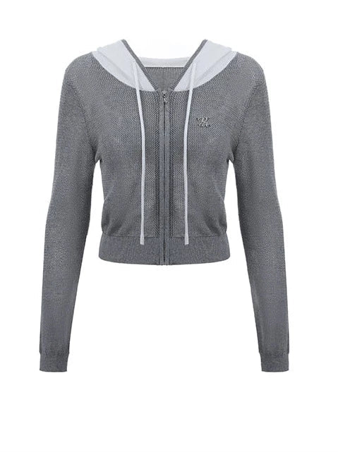 Sheer Zip Mesh Knit Short/Long Hoodie