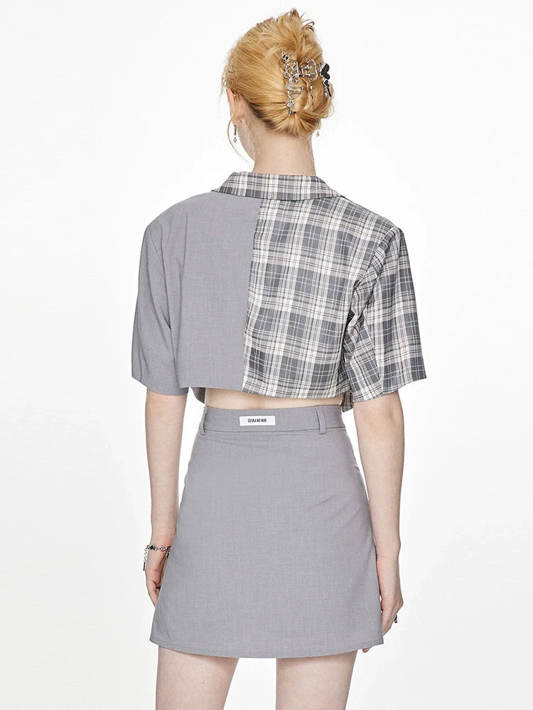 Veste d'été courte + carreaux asymétriques