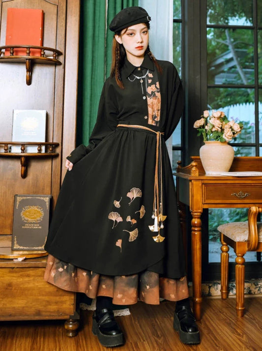 Shirt Print Classic China Retro Leaf Design Collection Skirt Elegant