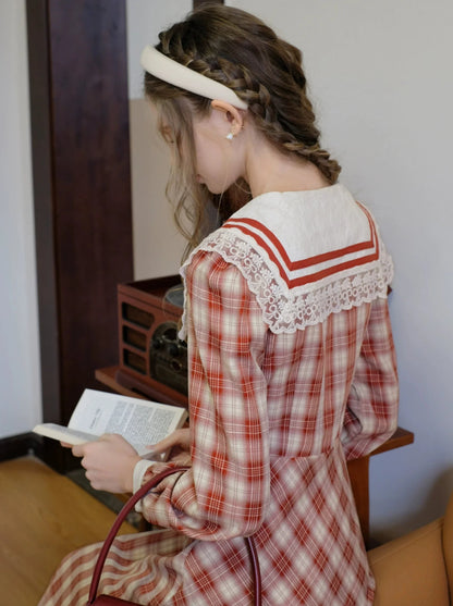 Robe de marin rétro à col à carreaux