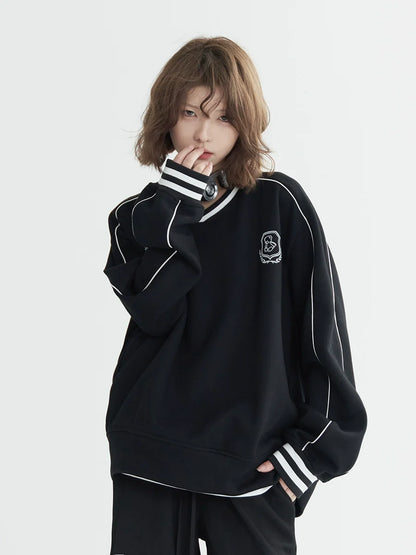 V-Ausschnitt Casual Top Beflockt Locker Sportlich