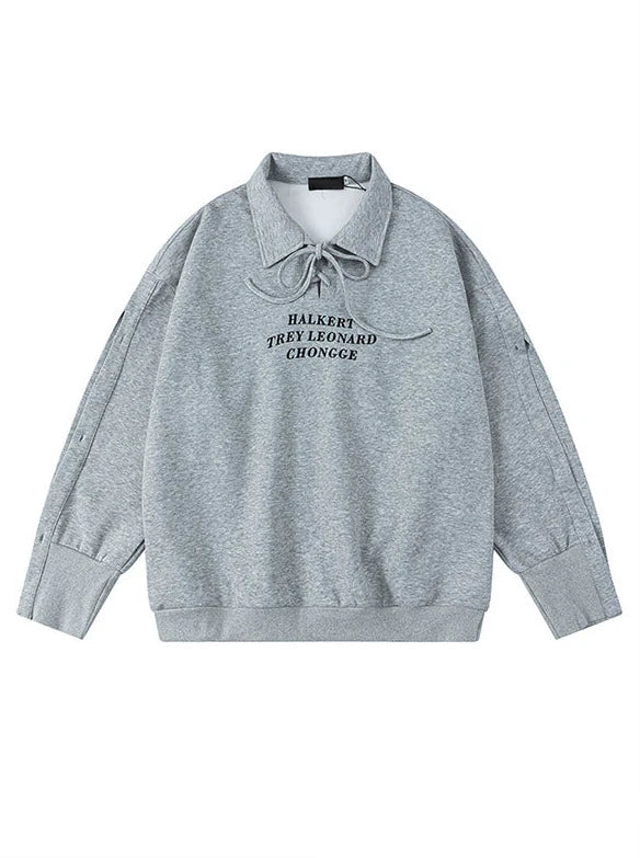 Polo Strap Design Sweatshirt Loose Collar