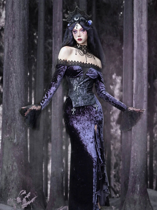 Mermaid Dress Slit One-Shoulder Slim Gothic Luna Velvet