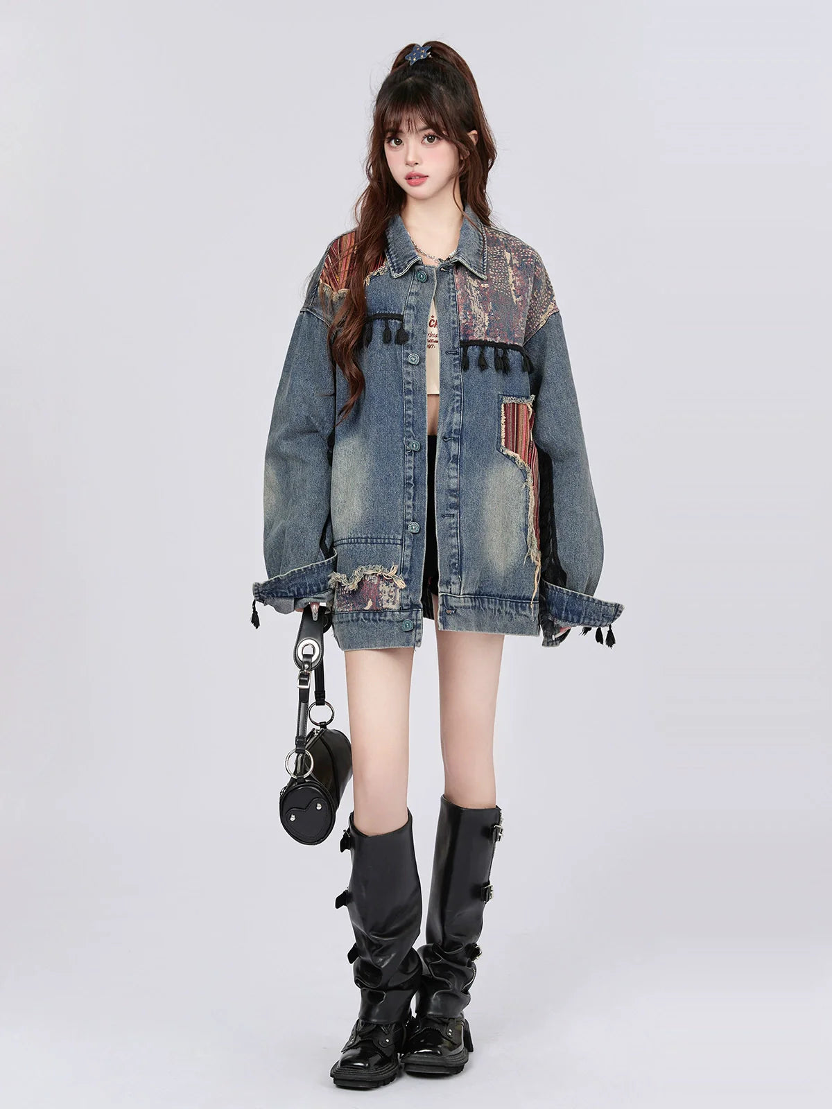 Veste rétro en jean ethnique épissée